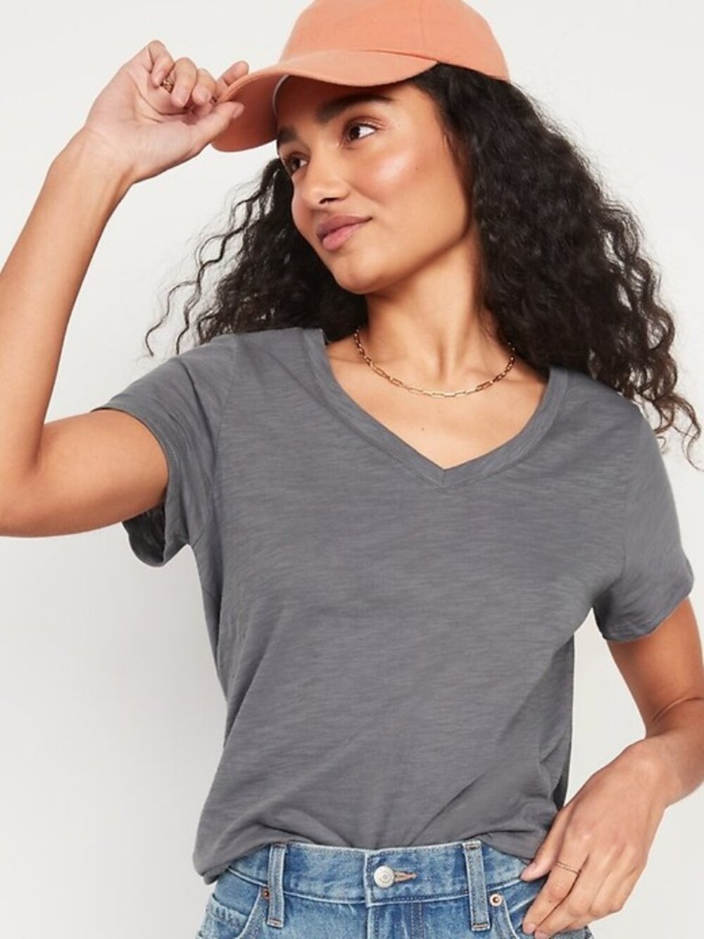 Old Navy EveryWear Slub-Knit V-Neck T-Shirt Blank Slate XL Petite